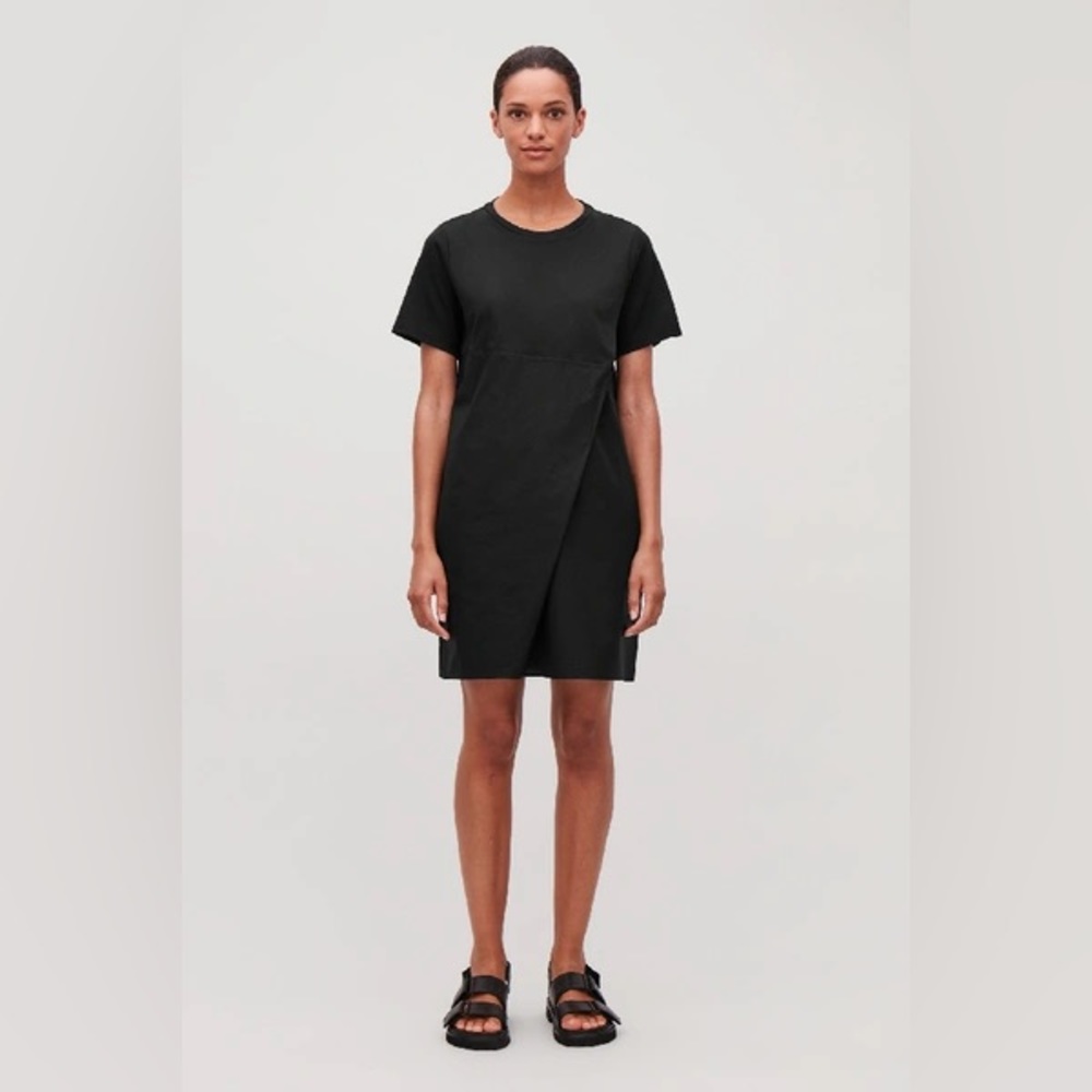 COS Black Short Sleeve Dress with Overlap Front SIZE MEDIUM
